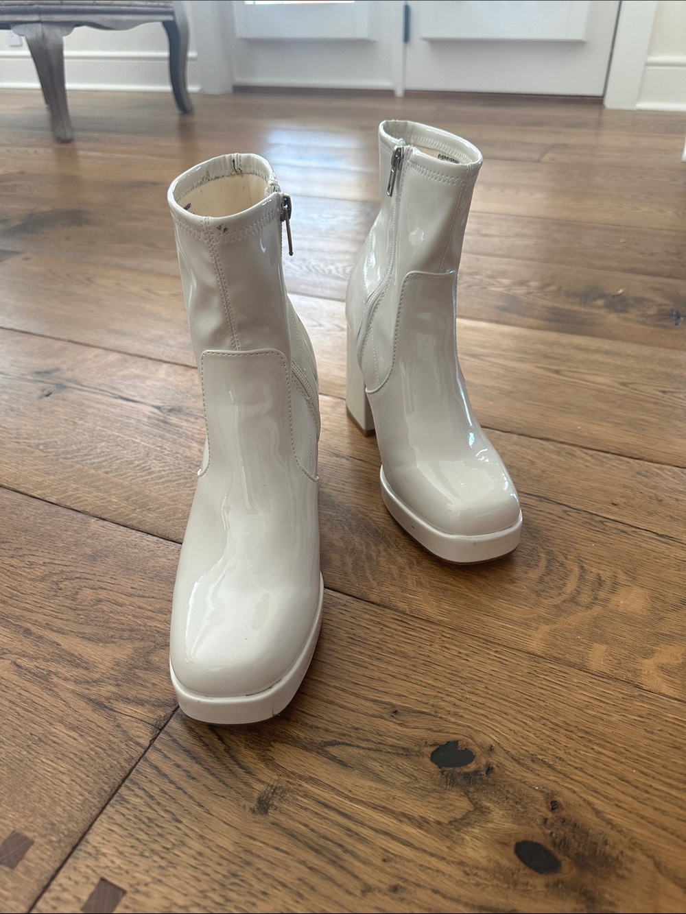 Steve Madden White Patent Platform Ankle Booties